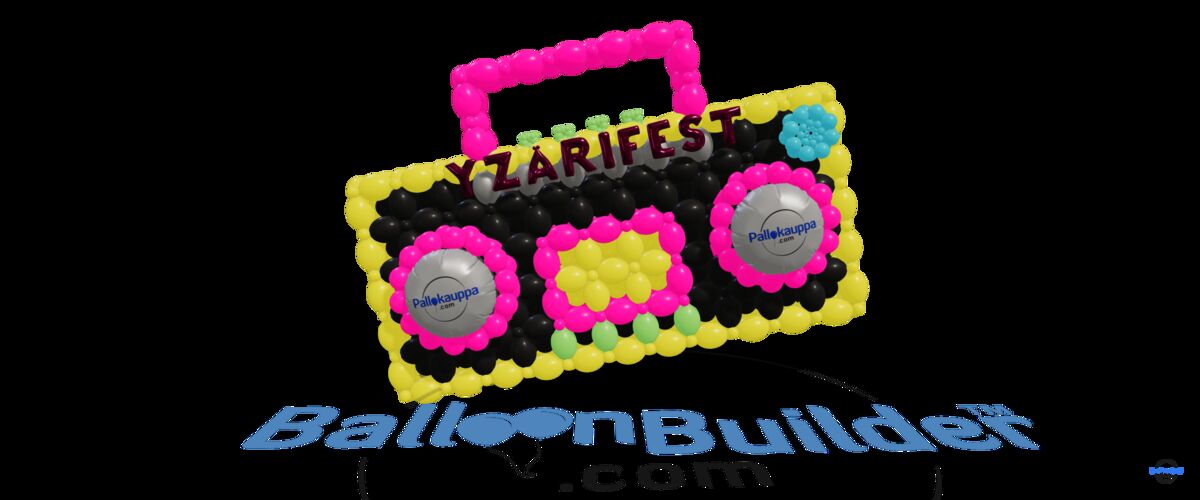BalloonBuilder 3D boombox design — neon balloon sculpture planned in the app