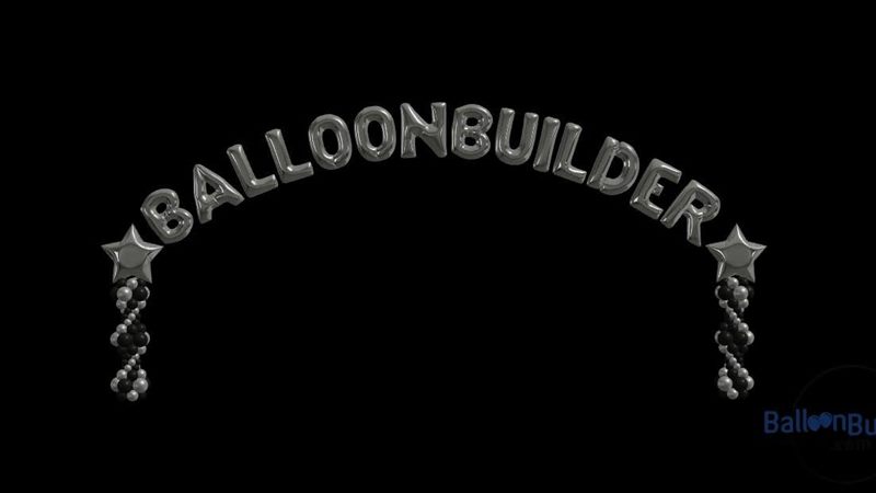 BalloonBuilder foil letter arch — BALLOONBUILDER spelled out in 3D foil balloons