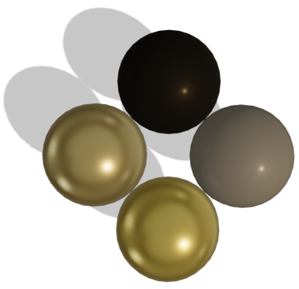 Noir and Gold balloon colour combination rendered in 3D under golden hour lighting, showing black, warm taupe grey and chrome gold balloons