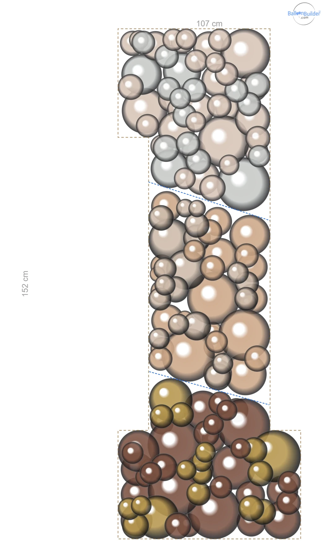 2D plan of a balloon-filled mosaic number 1 showing the inner wall divider lines splitting it into white sand, latte and mocha sections