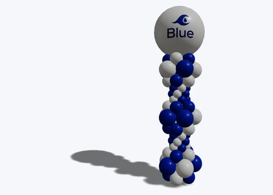 Ball column with a printed logo topper — 3D balloon décor design example from BalloonBuilder