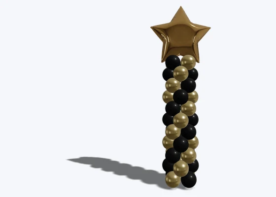 Black & gold spiral column with star topper — 3D balloon décor design example from BalloonBuilder
