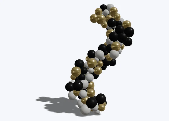 Black & gold S-curve garland — 3D balloon décor design example from BalloonBuilder