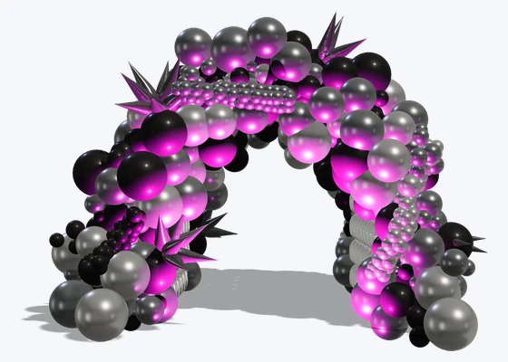 Fly-through: organic-covered tunnel — 3D balloon décor design example from BalloonBuilder