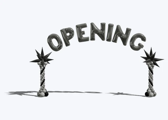 Foil letter arch with star toppers — 3D balloon décor design example from BalloonBuilder