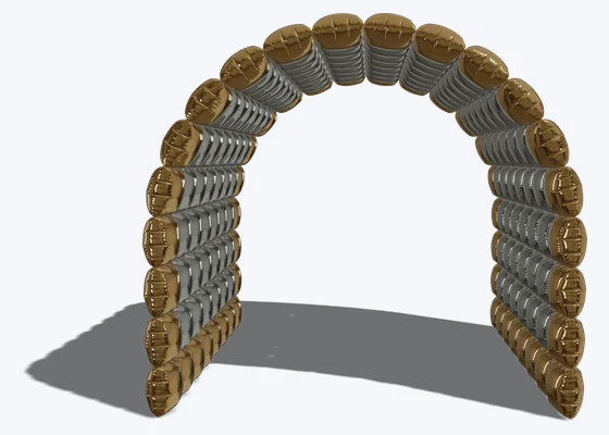 Foil square tunnel in gold & silver — 3D balloon décor design example from BalloonBuilder