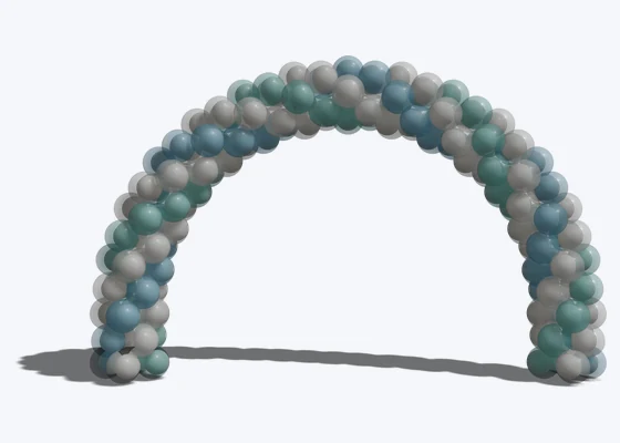 Glass-effect double-stuffed arch in soft blue — 3D balloon décor design example from BalloonBuilder