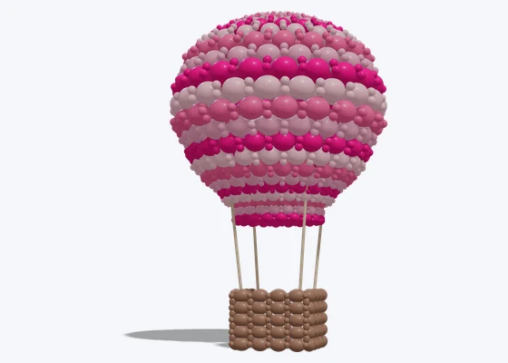 Hot air balloon sculpture with basket — 3D balloon décor design example from BalloonBuilder