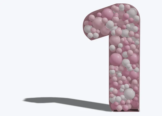 Number 1 mosaic frame in pink — 3D balloon décor design example from BalloonBuilder