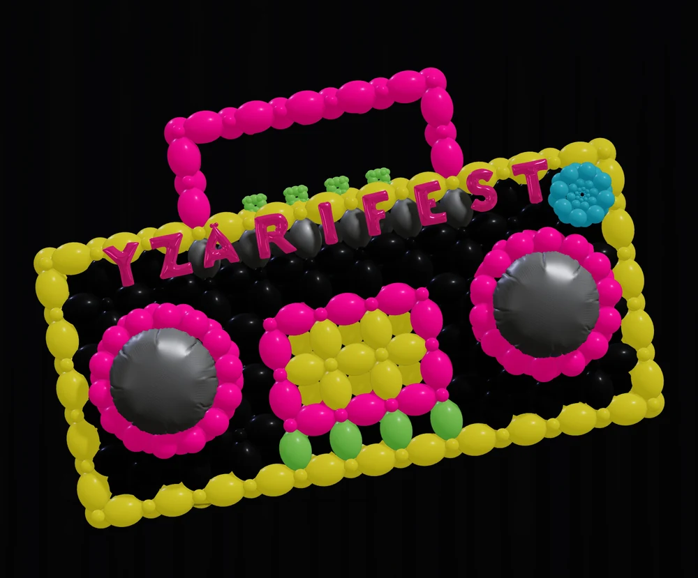 Boombox balloon sculpture as planned in BalloonBuilder