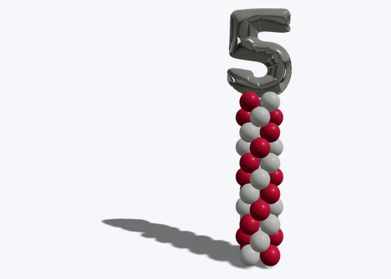 Red & white entrance column with a foil number 5 — 3D balloon décor design example from BalloonBuilder