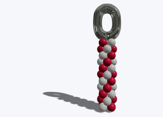 Red & white entrance column with a foil number 0 — 3D balloon décor design example from BalloonBuilder