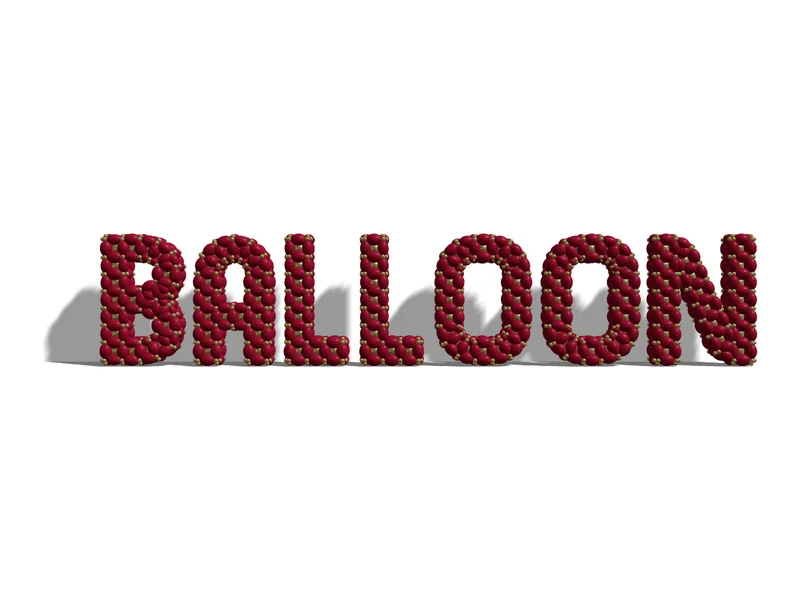 The word BALLOON built from burgundy link balloons, 3D render from BalloonBuilder
