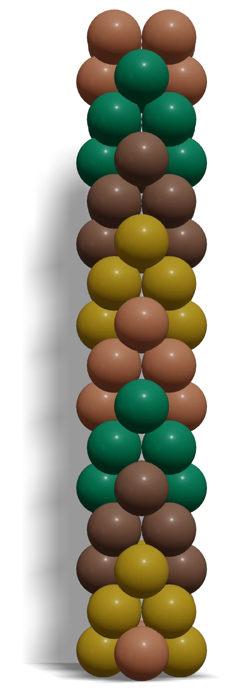 Arrow Up (Chevron) Balloon Column — 3D render, 16 layers of 4 balloons in Sempertex Terracotta 072, Mustard 023, Mocha 070, Forest Green 032