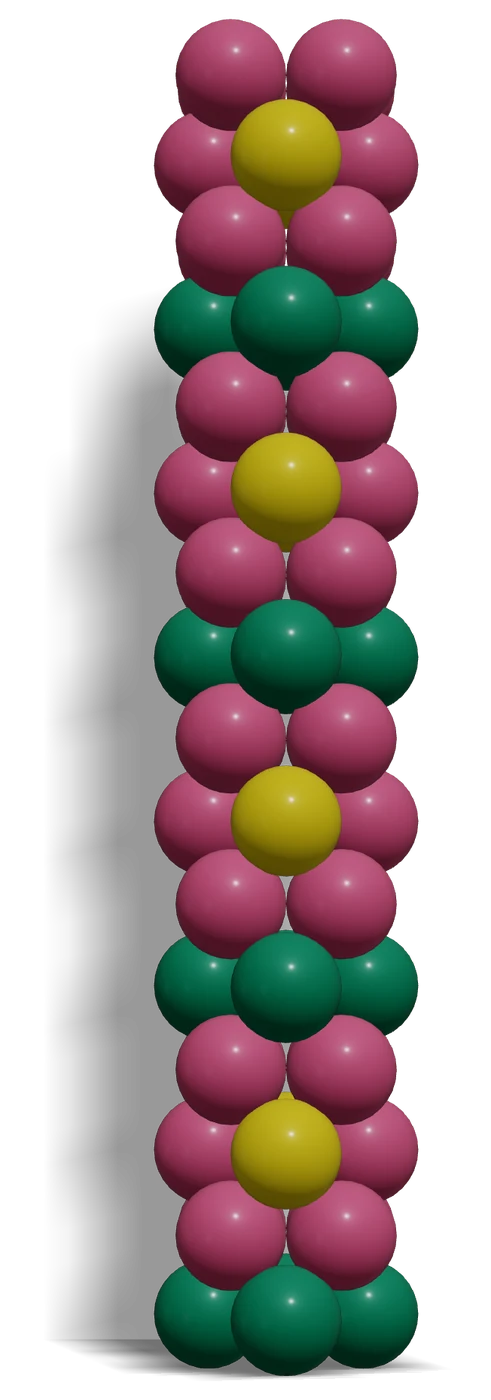 Flower Pattern Balloon Column — 3D render, 16 layers of 4 balloons in Sempertex Forest Green 032, Fuchsia 012, Yellow 020