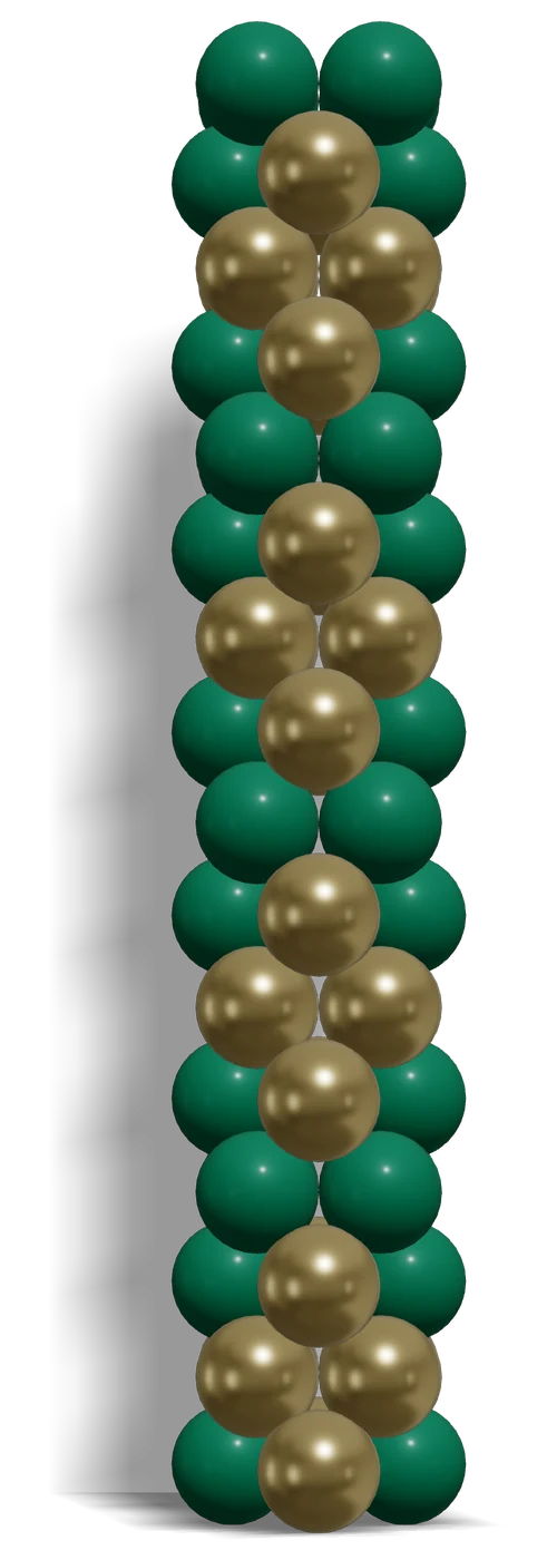 Small Diamond Balloon Column — 3D render, 16 layers of 4 balloons in Sempertex Forest Green 032, Reflex Gold 970